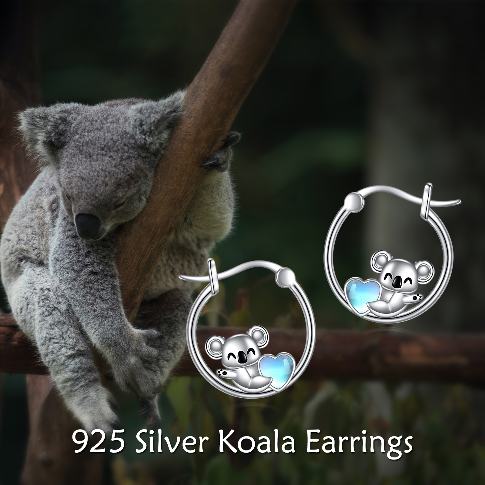 Women's 925 Sterling Silver Koala Bear Stud Earrings, Gift for Girls